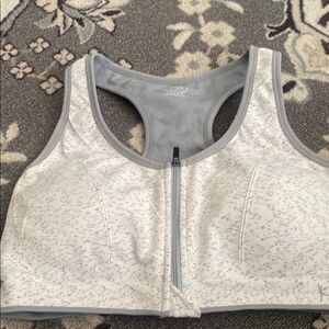 White and Gray Zip-Front Sports Bra